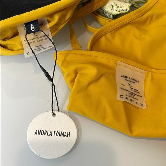 Andrea lyamah Mona Lemon Floral Embroidered Yellow Bikini Swim Set Size XL - Picture 12 of 13